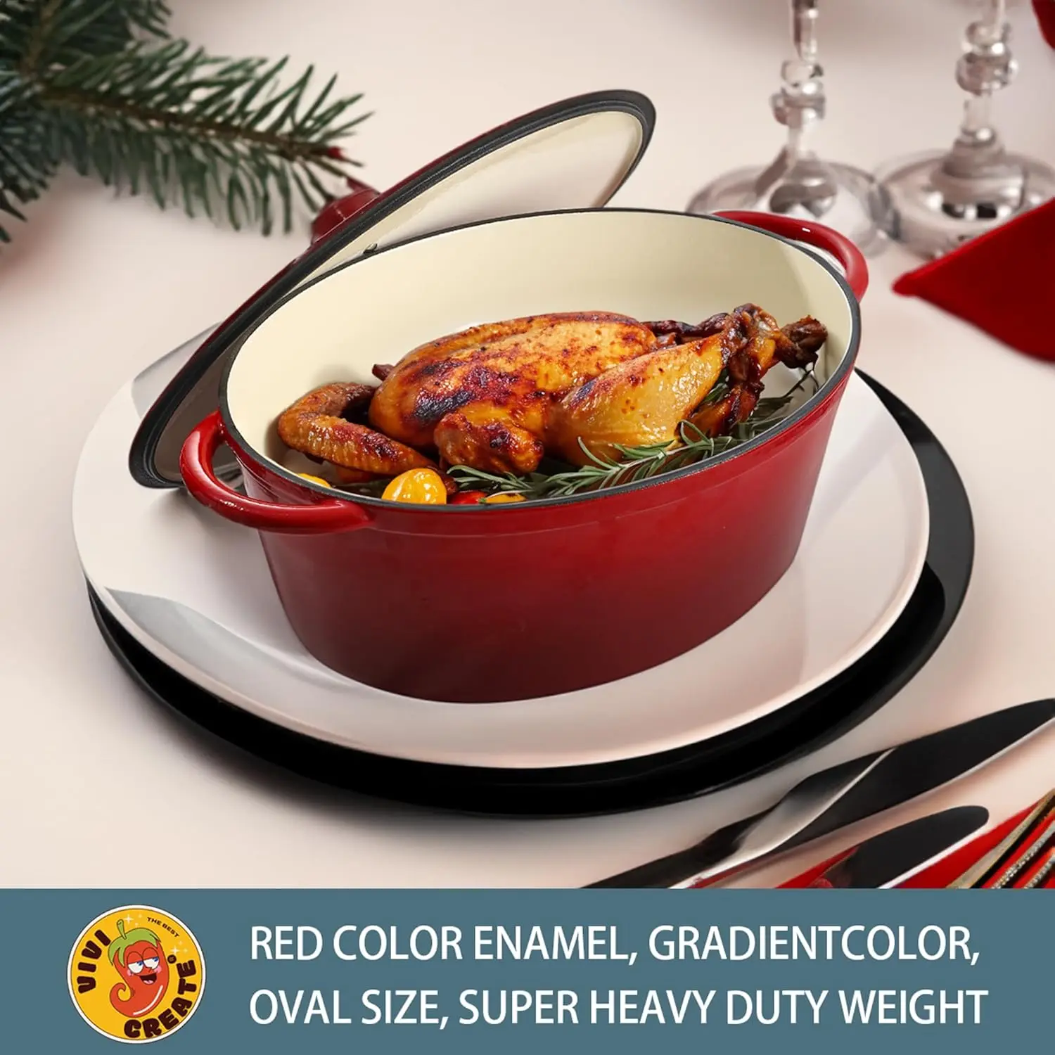 9.6 QT enamel cast iron dutch oven, red gradient color,cast iron pot (9.6 QT)