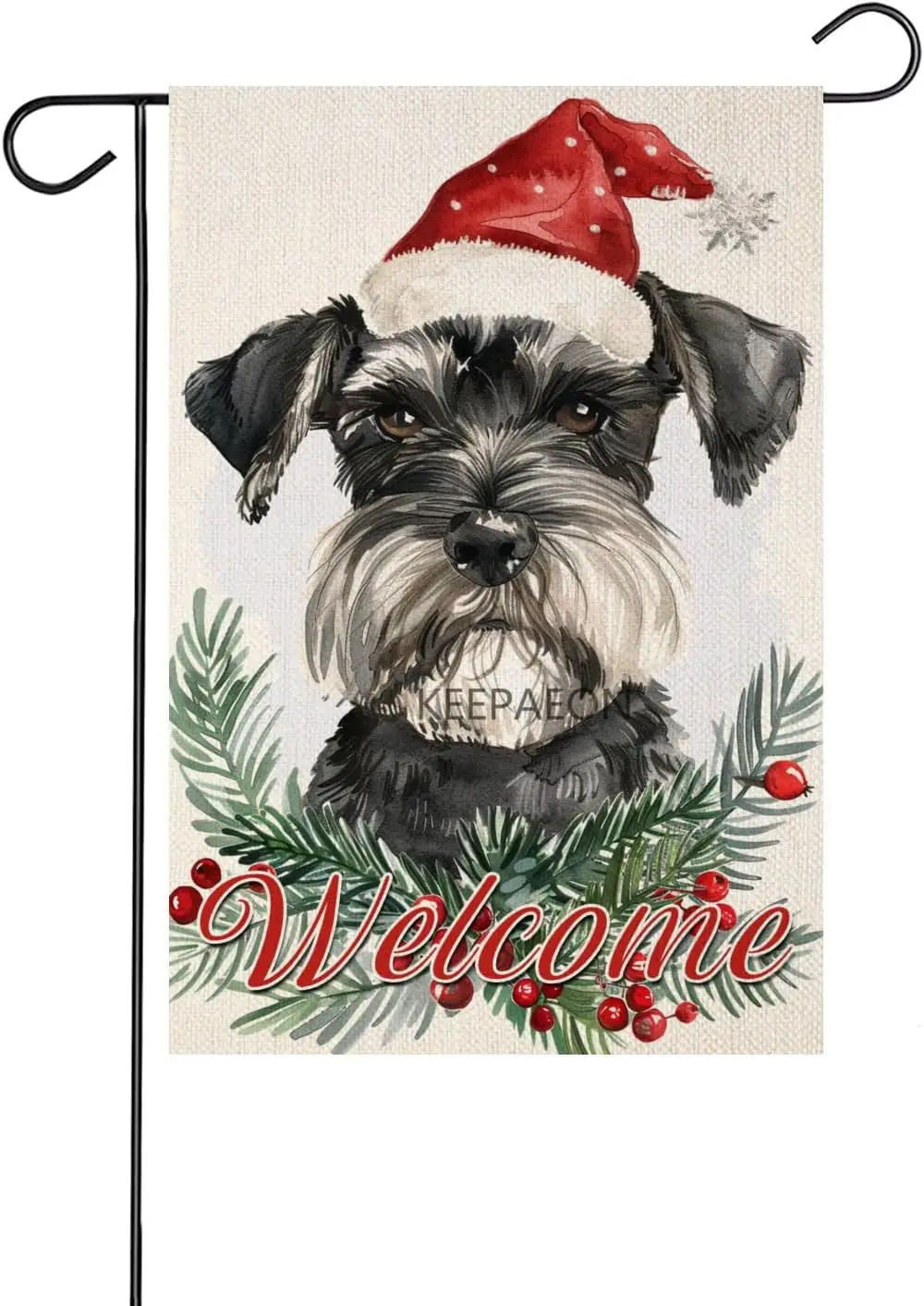 Welcome Schnauzer 12x18 Inch Garden Flag Holly Red Berries Garden Flag Double Sided, Winter Christmas Farmhouse Yard Outdoor Dec