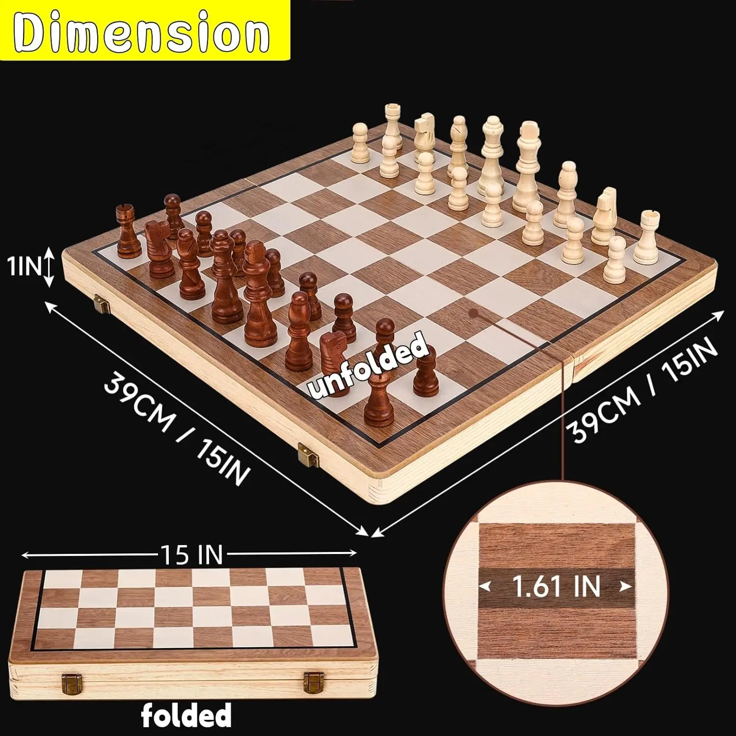 Conjunto de xadrez magnético de 15 polegadas, jogo de tabuleiro dobrável com 2 reinas extras para adultos e crianças da Kiapeak