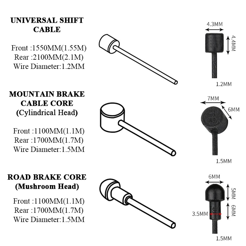 2Pcs Coated Brake Shift Cable MTB Road Bike Front Rear Derailleur Brake Cable Inside Line 2100mm 1550mm 1700mm 1100mm Drop Ship