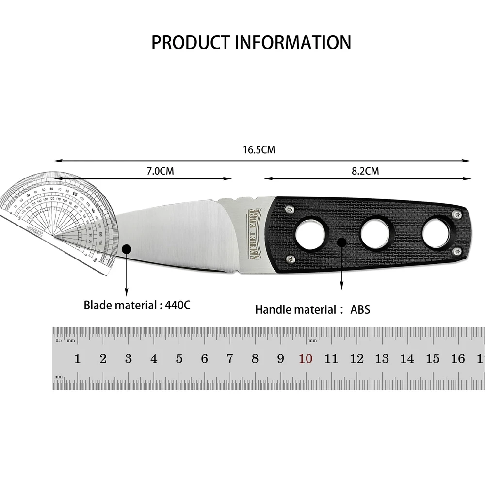 CD Fixed Blade Knife Small Outdoor Camping Knife 440c Blade ABS Handle and Sheath EDC Survival Hunting Hiking Cutting Tool Gift