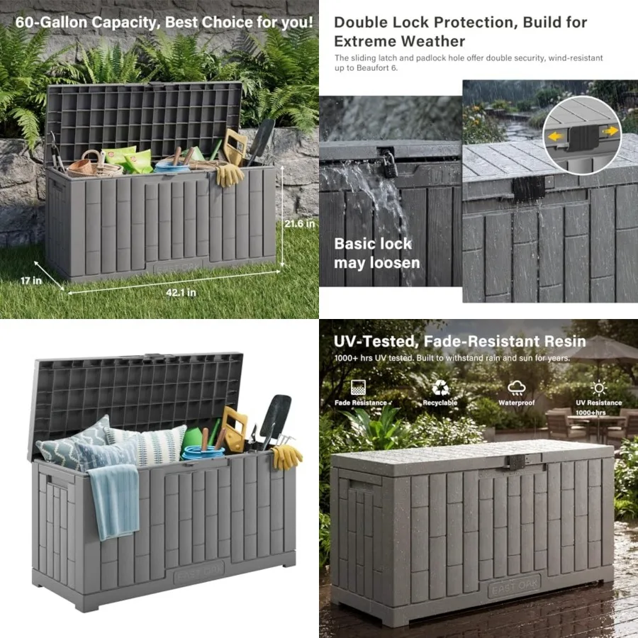 

Outdoor Storage Box, Deck Box Indoor and Outdoor Use, Waterproof Resin Storage Bin for Patio Cushions, Gardening Tools, Lockabl