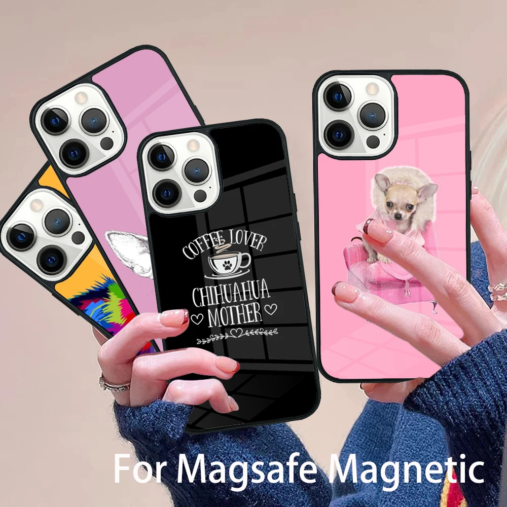 

Cute Chihuahua Dog Mom Phone Case Magesafe Magnetic Wireless Charge Cover For IPhone 16 11 12 13 14 15 Pro Max Plus Mini