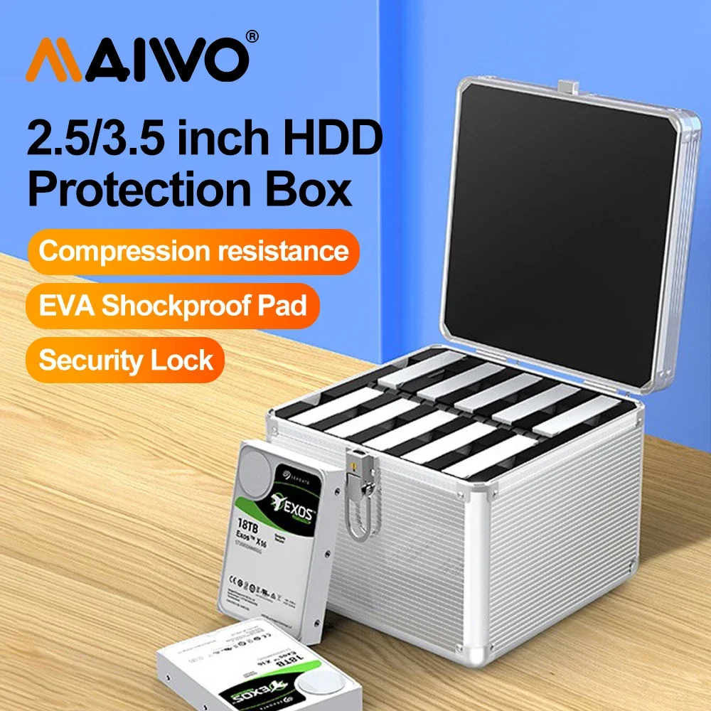 

MAIWO 2.5/3.5 inch 10 Bay HDD Hard Drive External Protection Storage Case Box Portable Multi Bay Water\Dust\Shock-proof SSD Case