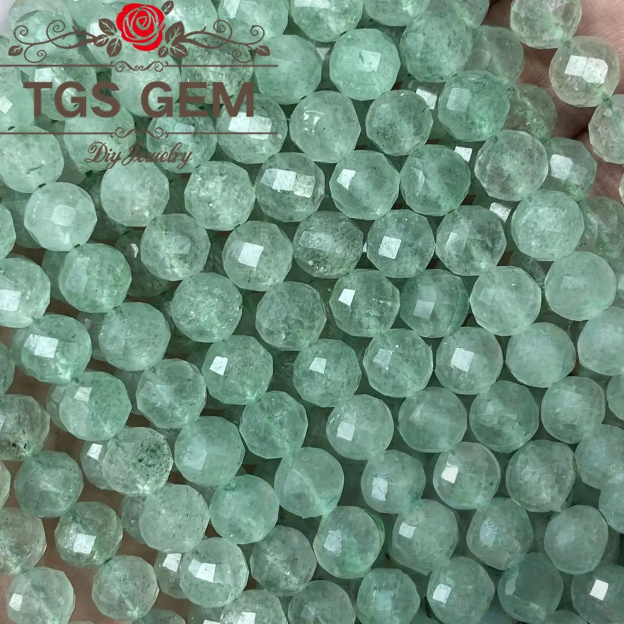 factory Engraved hard cut round bead natural AAA Green strawberry stone Mausoleum pattern small cut scattered beads DIY jewelry