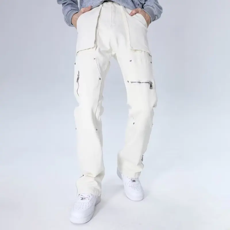 2026 Y2K Mode Weiße Baggy New Jeans Kpop Cargo-Hosen für Herren Kleidung Gerade Knöchelreißverschluss Damen Lange Hosen Ropa Hombre – Detail 9