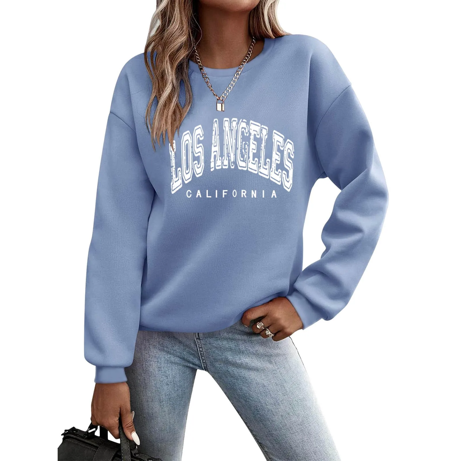 Graphic Print Round Neck Loose Fit Sweatshirt Casual Long Sleeve Hood Less Pullover Tops Workout Comfy Sweatshirts Women