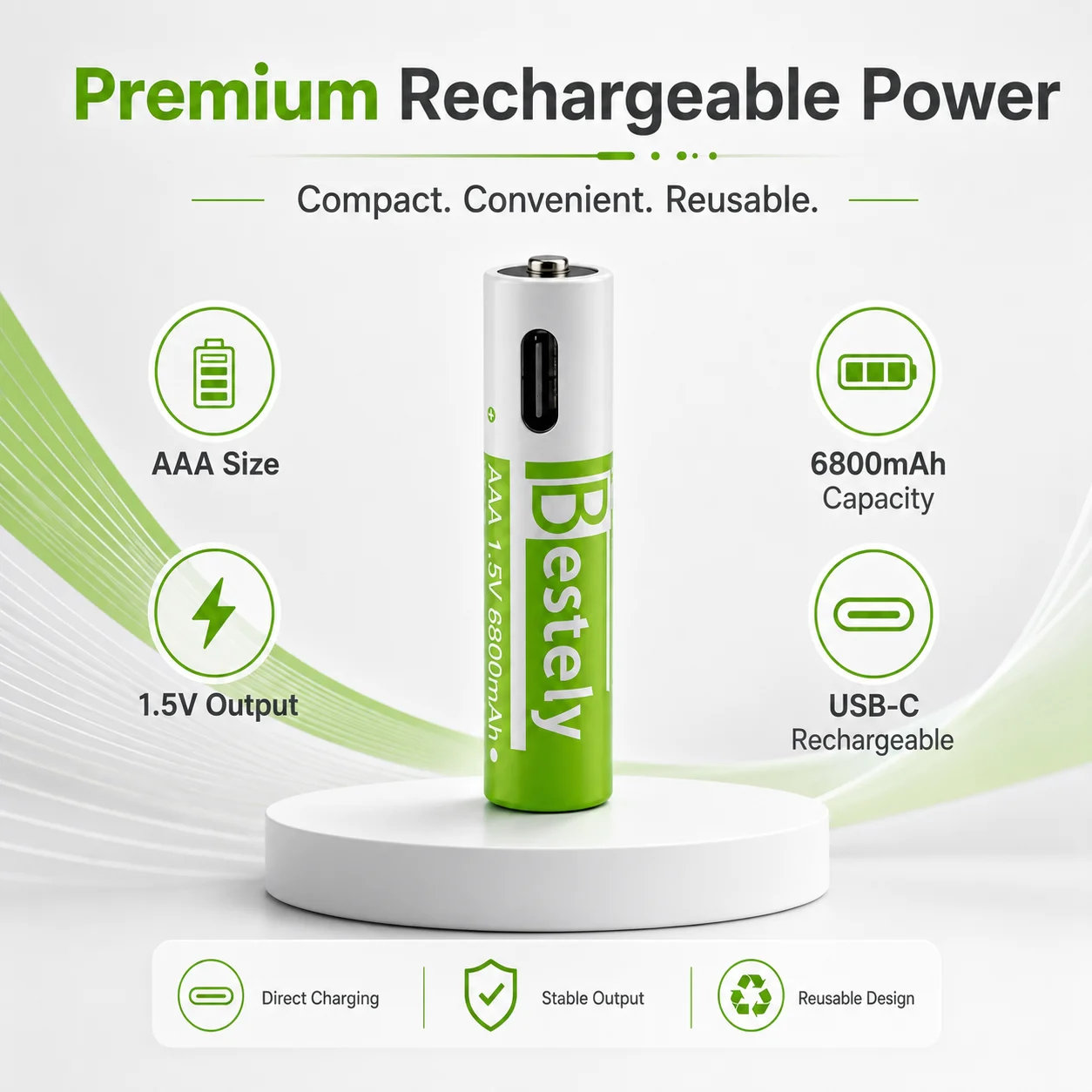 1.5v AAA  Rechargeable Lithium Batteries 6800mAh Capacity,Type-C USB AAA Li-ion Battery 2000 times cycle with cable for free
