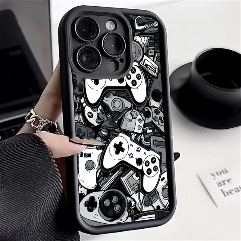 Game Controller Graphic Silicone Case For iPhone 16 15 14 13 12 11 Pro Max XS X XR 7 8 Plus SE  Shockproof Soft Bumper Cover ﻿