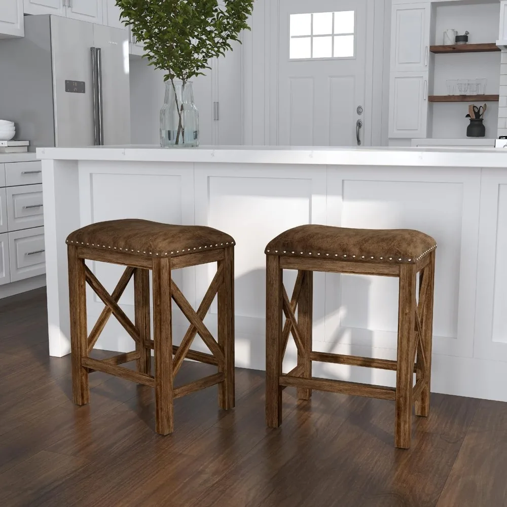 Furniture Willow Bend Stationary Backless Counter Height Stools, Set of 2, Antique Brown Walnut