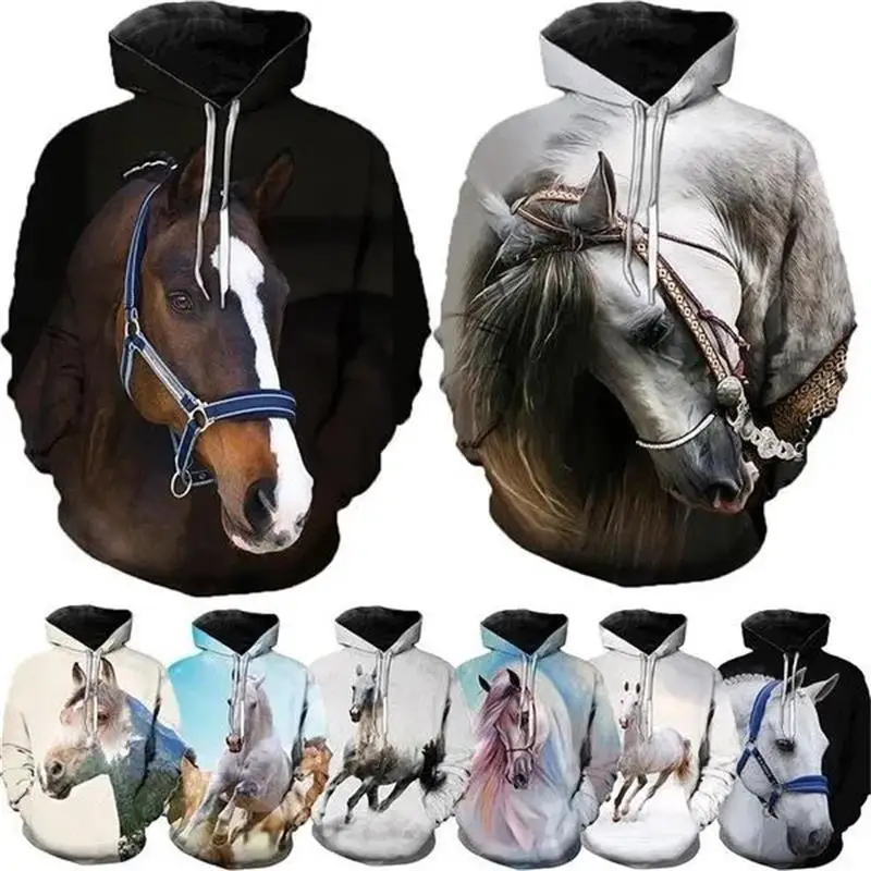 Horse Steed Animal Hoodie Men Clothing 3D Thoroughbreds Printed New in Hoodies Women Harajuku Fashion y2k Pullovers Hooded Hoody