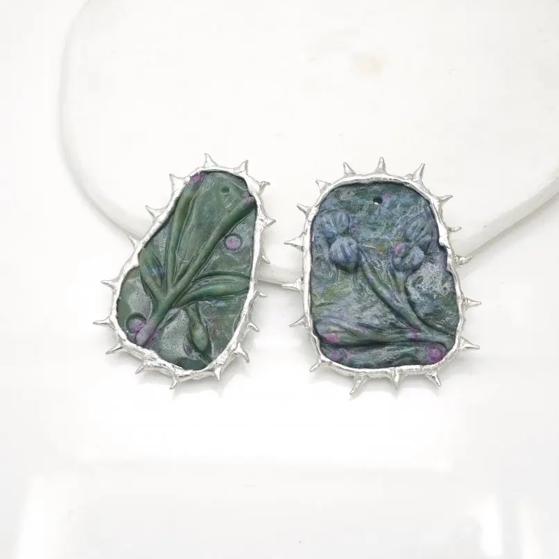 3Pcs Bubble Claw Spiky Organic Claws Thorns Zoisite Semi-precious Stone Pendant Brutalist Y2k Handmade Soldered Approx 60mm