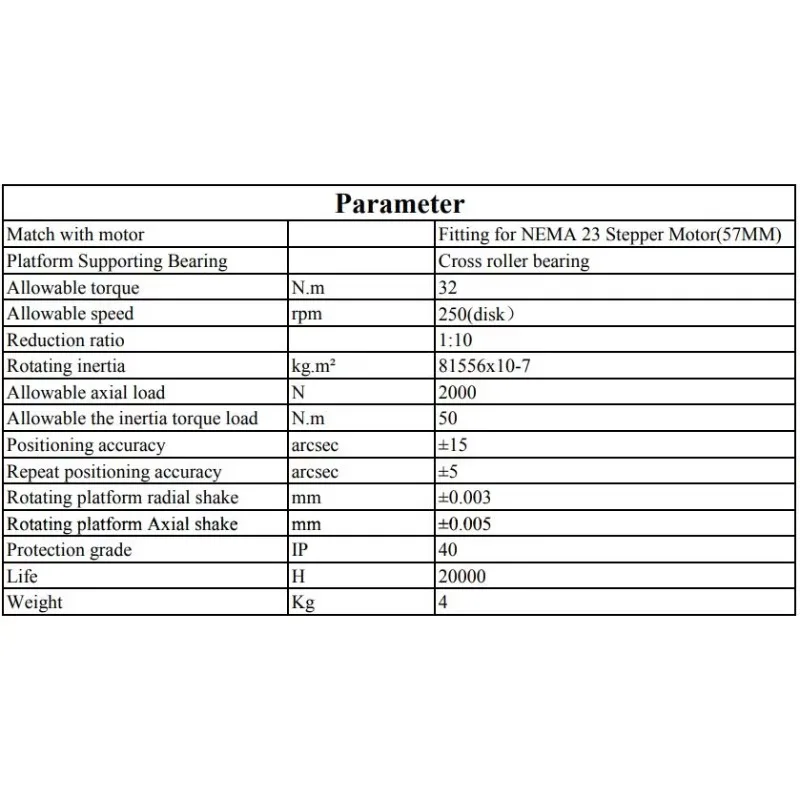 xmsjPrecision 130 Piattaforma Rotari cava 10 Rapporto Attuatore rotante cavo Tavolo abbinato 23 Attuatore cavo motore passo-passo