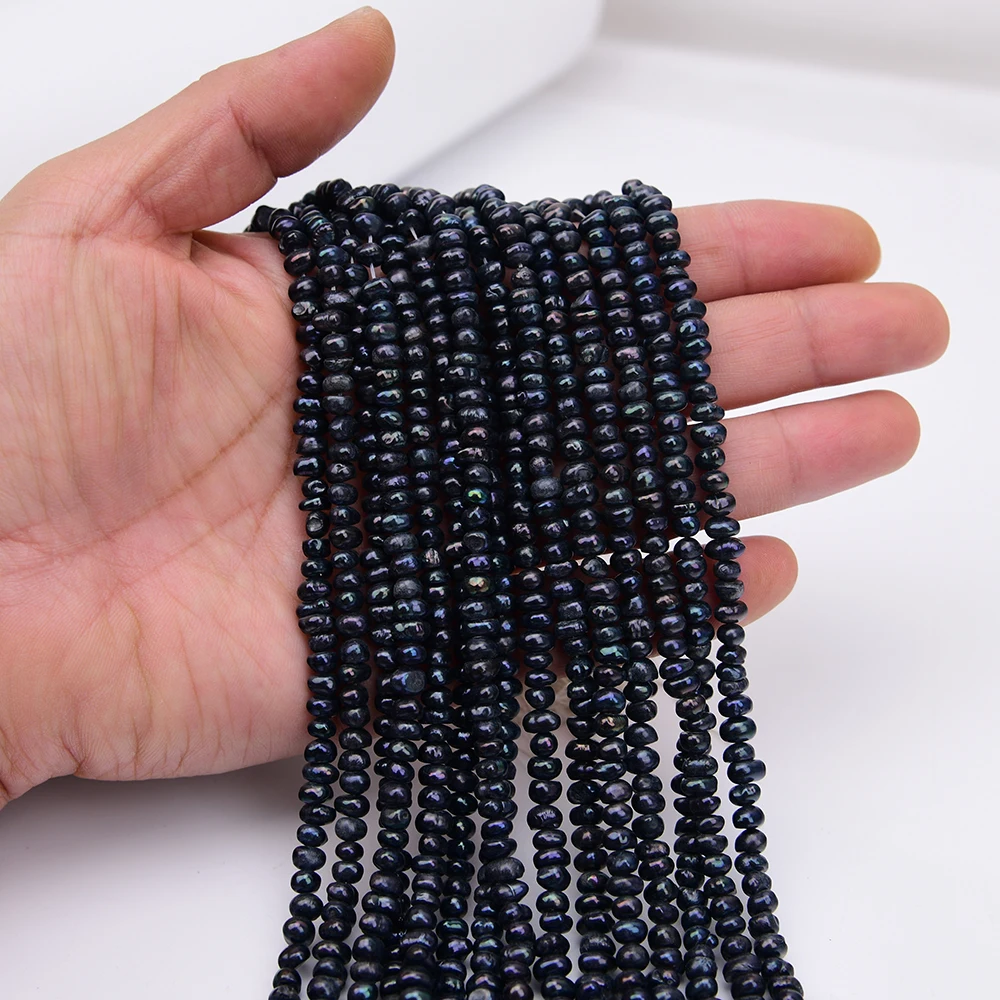 APDGG 10 Strands Freshwater Cultured Black Button Keshi Pearl Loose Beads 14.5'' view 2