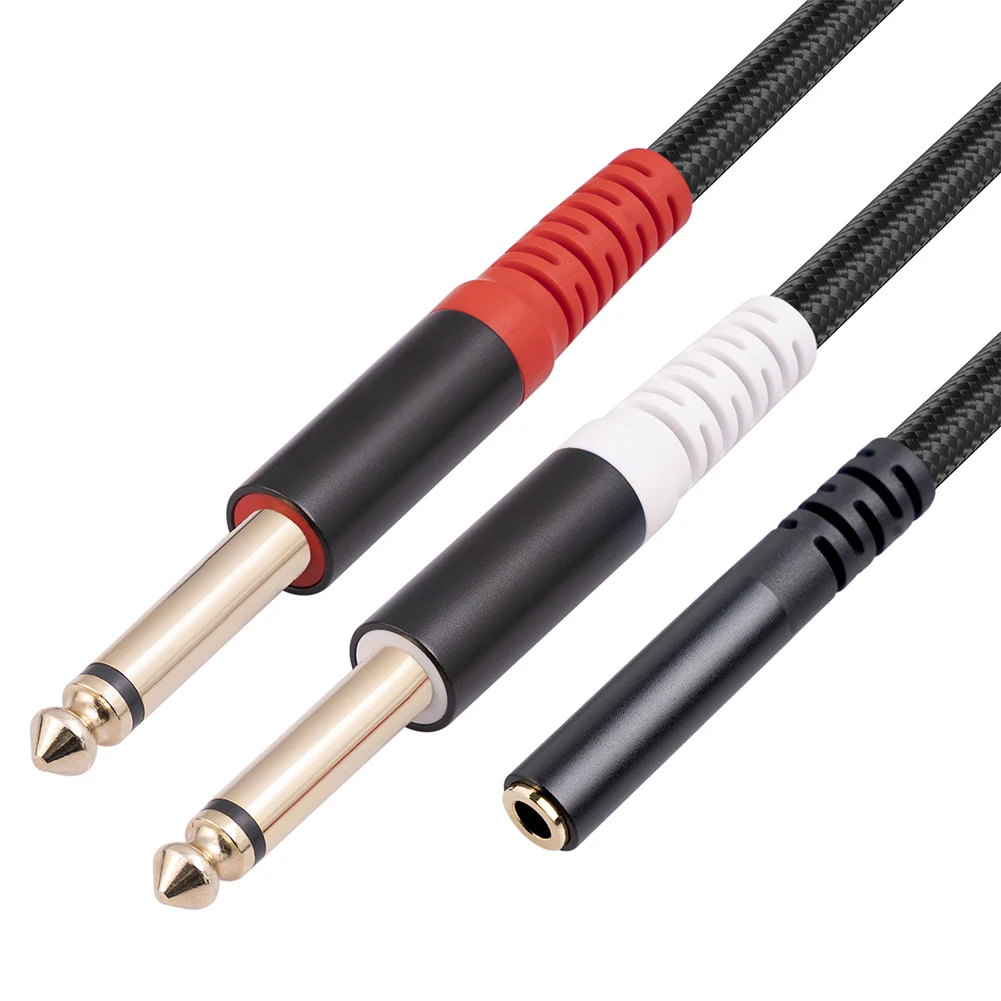 3.5mm To 6.35mm Audio Splitter Cable 0.3m Stereo To Mono Audio Wires Gold-plated Plug Interface Conversion for Speaker Amplifier
