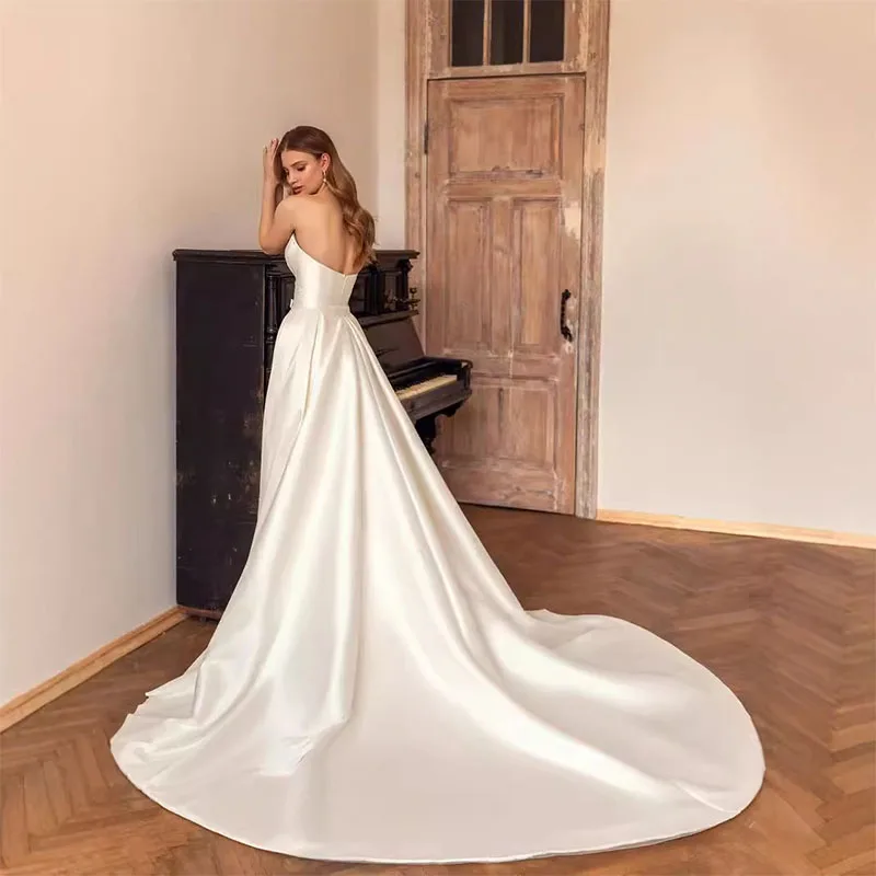 New Sexy Mermaid Wedding Dress Strapless Satin Evening dress Bridal Gown Detachable Reception Wedding Dress 2025 Free Customized