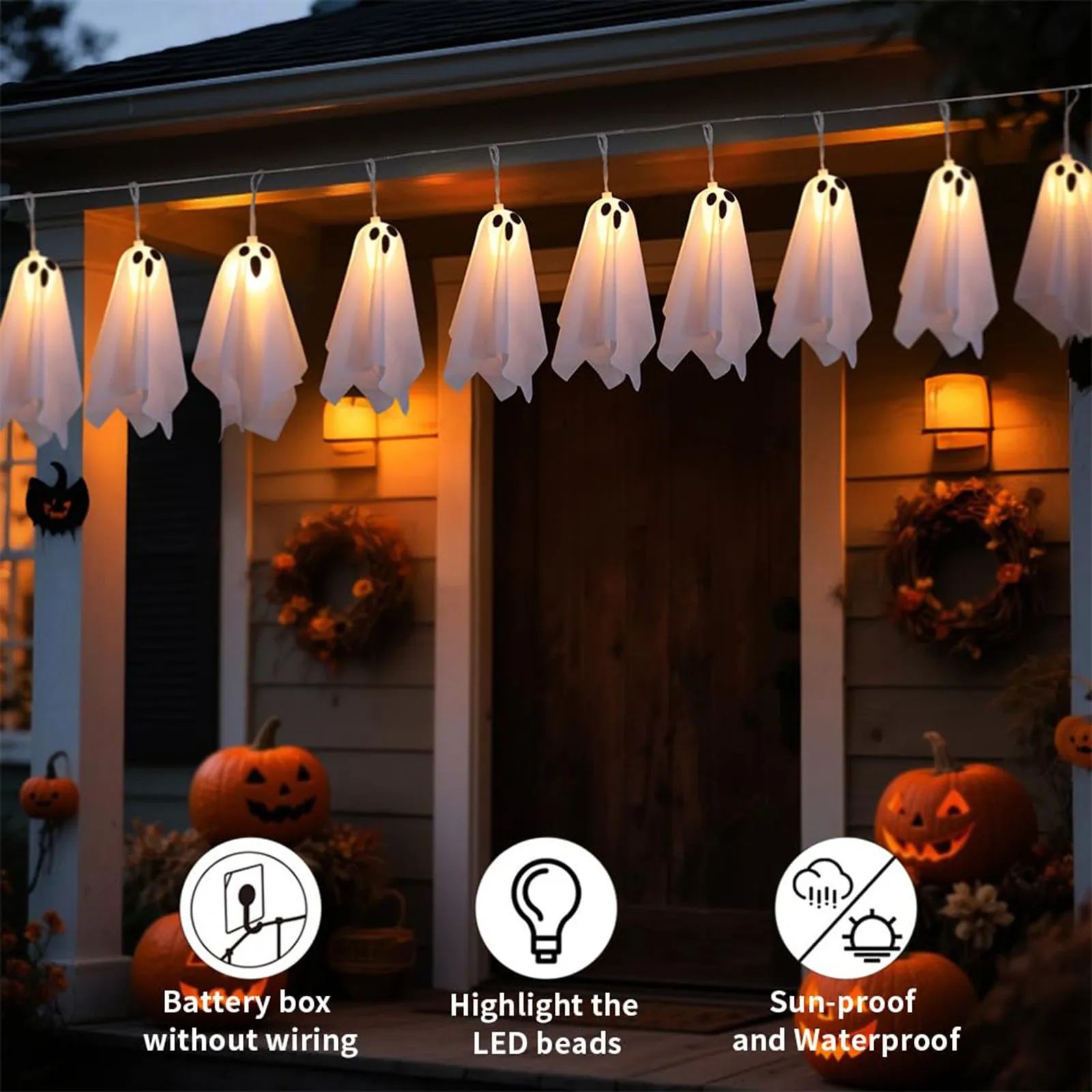 

Haunted House Decor Halloween Ghost White Ghost Hanging Light Ghosts Horror Props for Halloween Party White Flying Ghosts