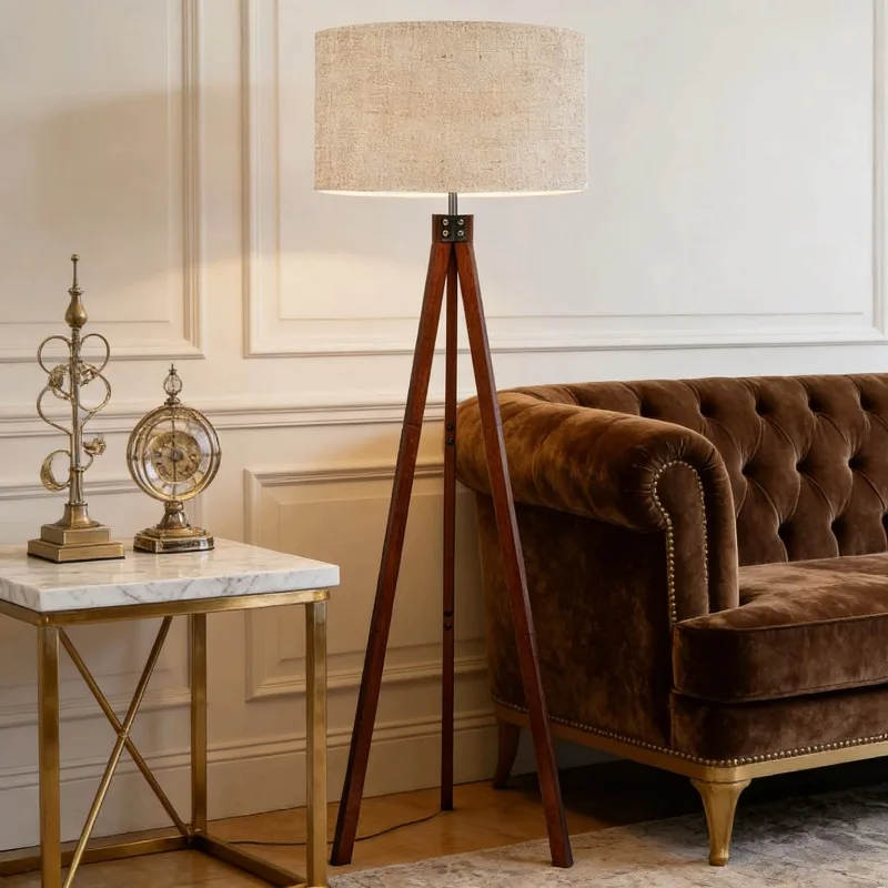 Solid wood floor lamp, living room bedroom premium American floor lamp, ambient lamp sunset c