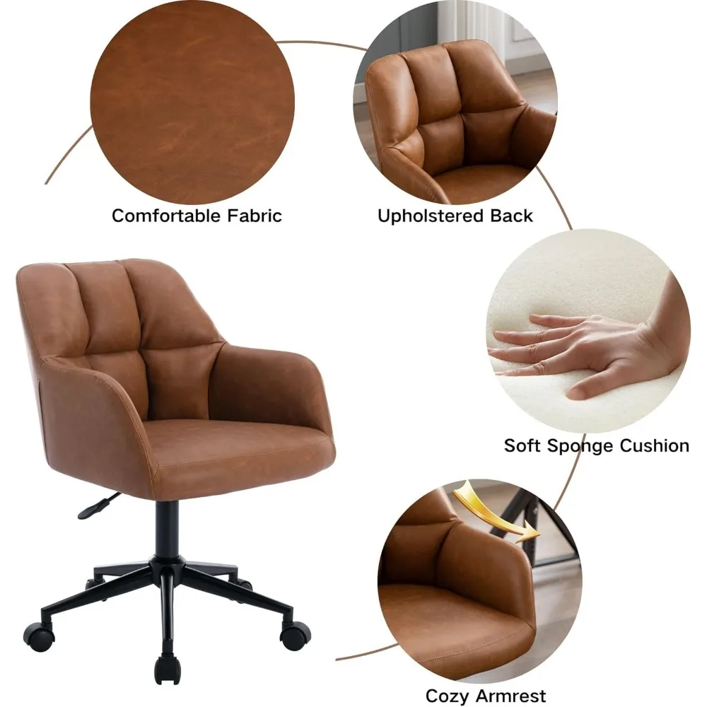 paio di sedie da ufficio girevoli con schienale medio in pelle marrone con altezza regolabile per uso domestico