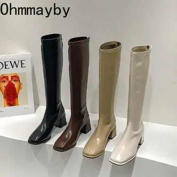 Slim Woman High Boots Fashion Women Knee-High Boots High Heel 2025 Women's Shoes Winter Soft Leather Long Boots