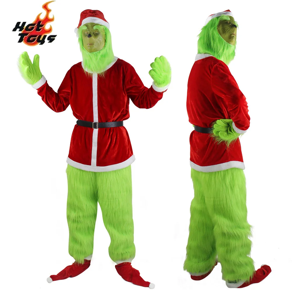 Cosplay Costume Santa Claus Funny Hat Glove Belt Clothe Pant Mask Shoes 7 Piece Set Adult Christmas Cosplay Costume