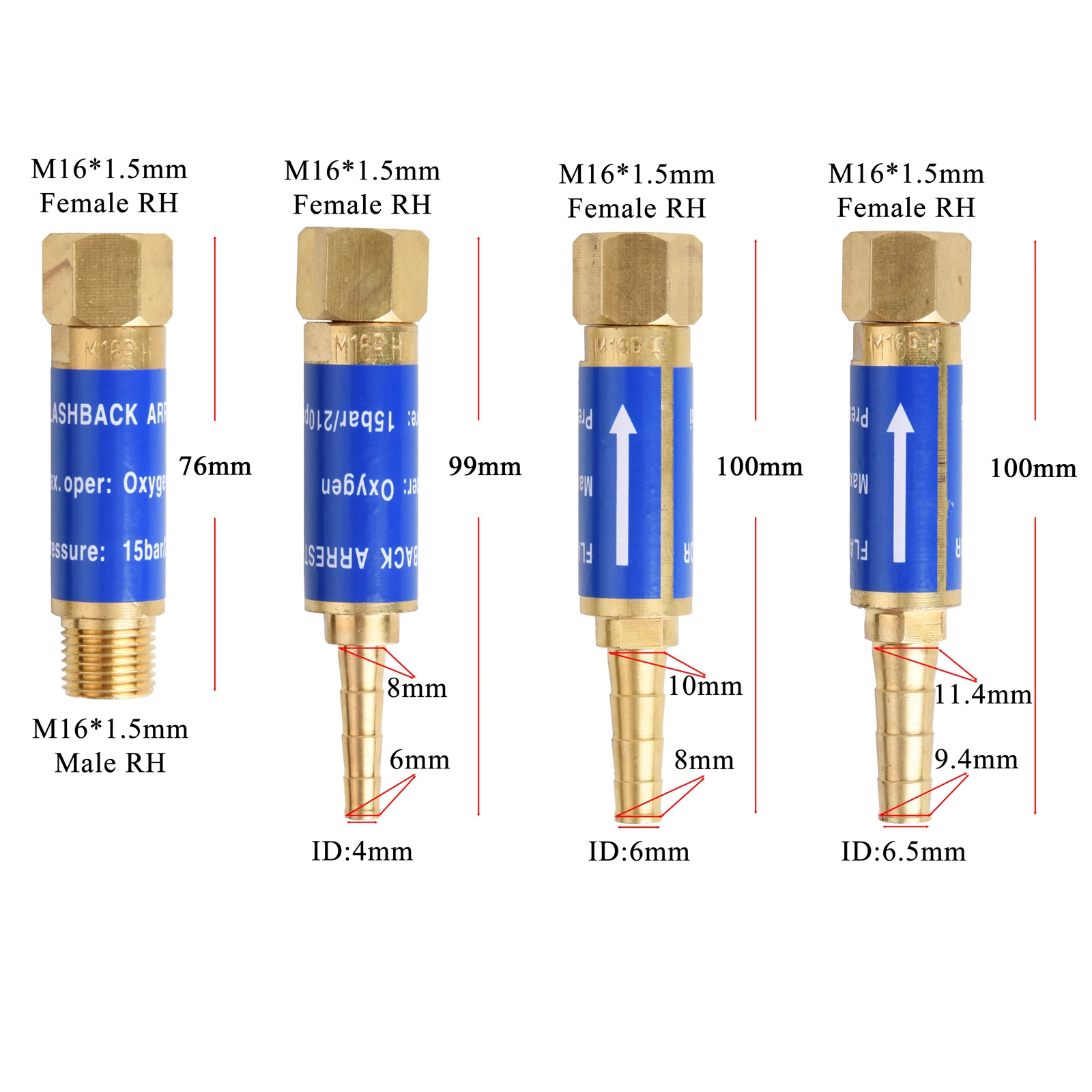 Flashback Arrestor Oxygen Acetylene Propane Check Valve Flame Buster M16*1.5 for Pressure Reducer Gas Regulator and Cutting Torc