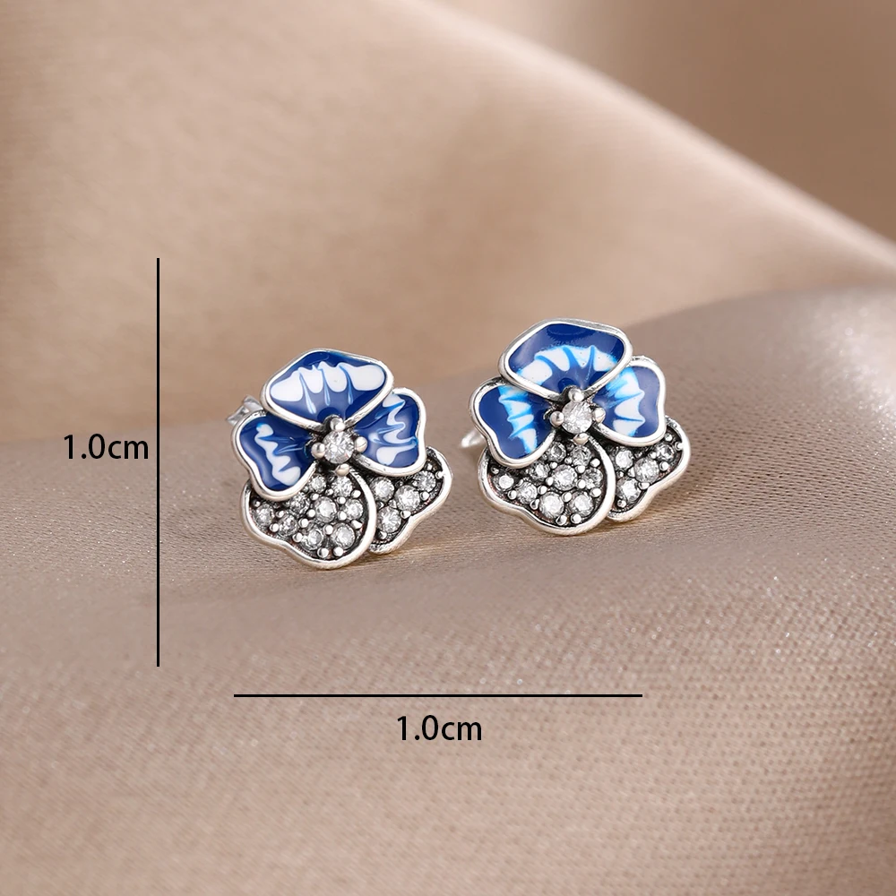 925 Silver Ear Nail Women's Butterfly Flower Winged Bee Leaf Shaped Inlaid Zircon Charm Jewelry Daily Party Birthday Gift