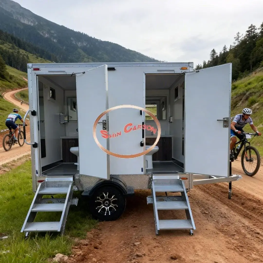 2-Door Towable Outdoor Luxury Mobile Toilet Portable Emergency Bathroom with Washing Facilities for Business Events