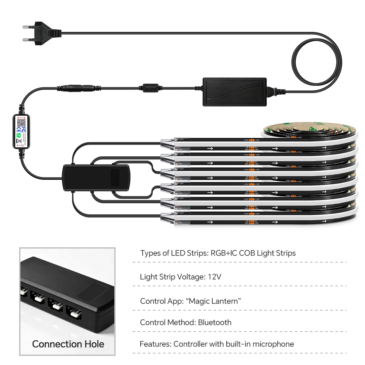 Bluetooth RGBIC Acoustic Wood Grille Curtain Wall Panel LED Light Strip Black PCB COB Kit For Game Room Cabinet TV X‘mas Party