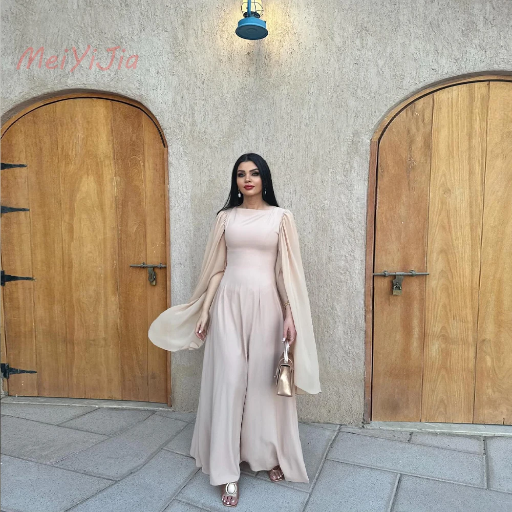 

Meiyijia Boat-Neck A-Line Ruffles Luxury Half-Sleeves Floor-Length robes de soirée فساتين سه Arabia 2024 Sexy Evening Dresses