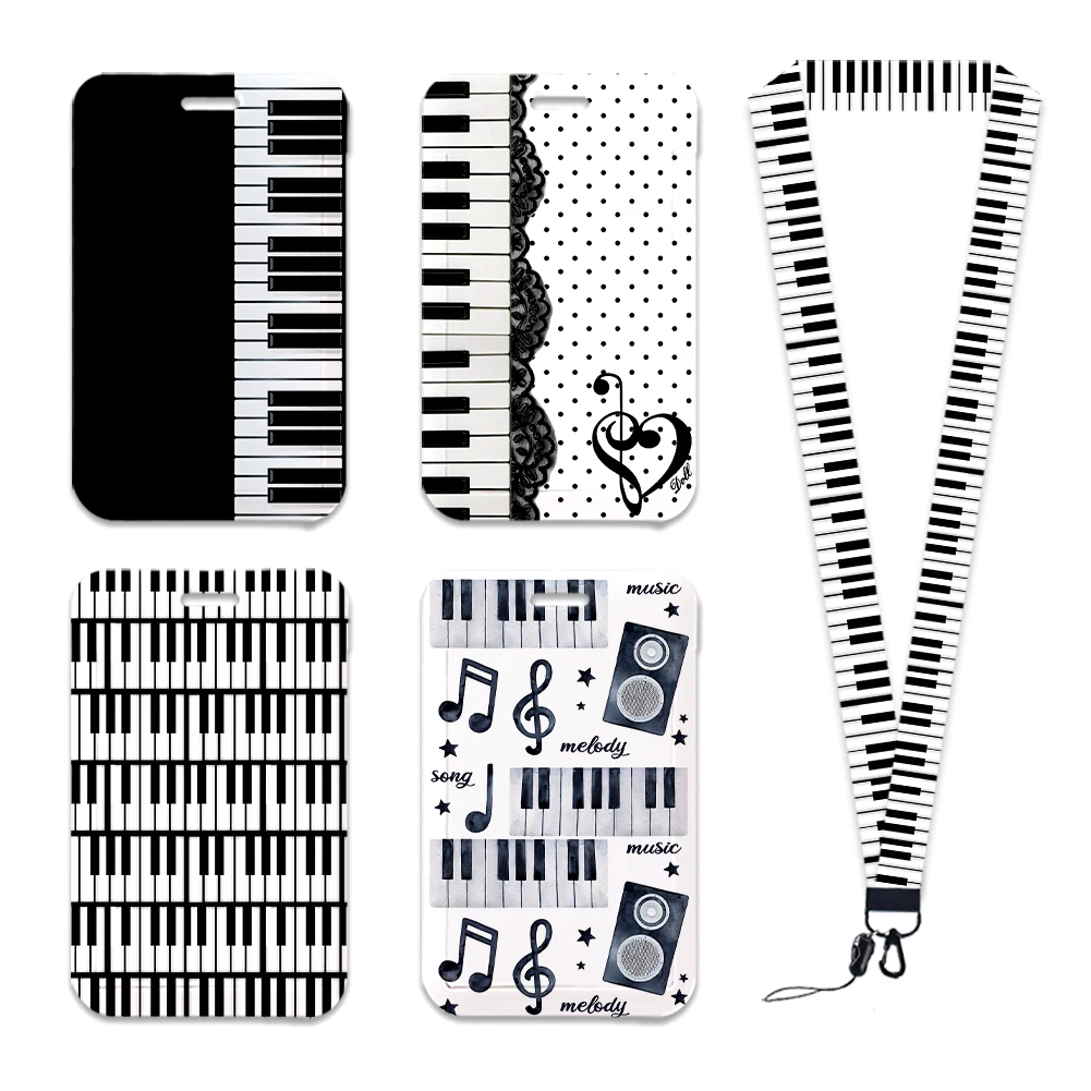 Piano Keyboard Pattern Lanyards ID Badge Holder Strap Work Card Bus Access Card Holder Keychains Accessories