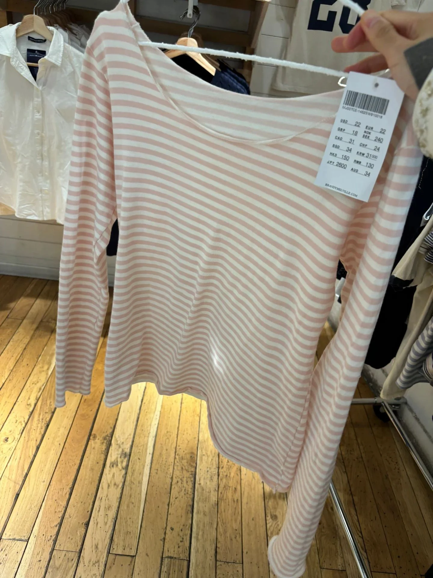 New Sweet Pink Striped Long Sleeve T-shirt Women Spring Cotton Raw Hem Slash Neck Slim Tee Tops Casual Preppy Style Y2K T shirt