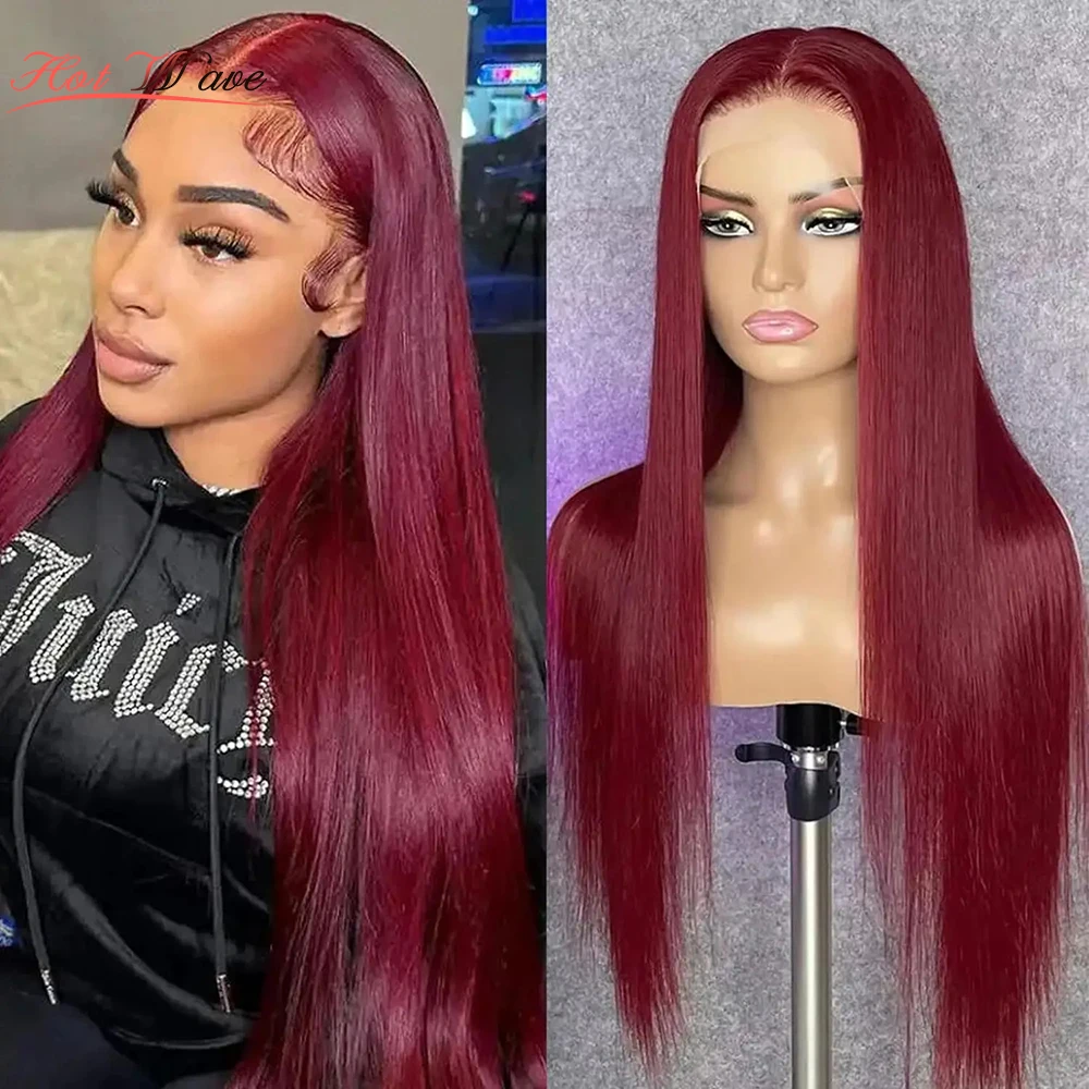 99j Burgundy 13x4 Lace Front Human Hair Wigs Red Colored Straight 13X4 Lace Frontal Wig For Women 30 34 Inch Cheap