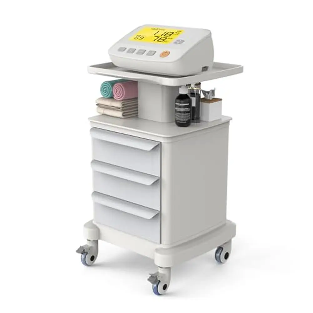 Mobile Ultrasound Cart with 3 Drawers Hospital Rolling Utility Cart Large Capacity ABS Material Lockable Silent Wheels Humanized