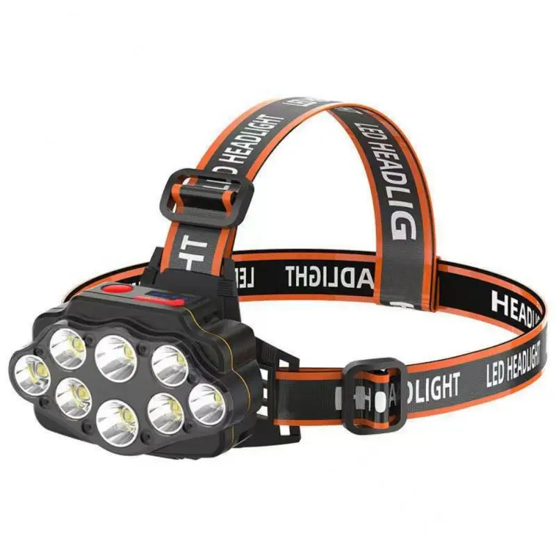Led Head Lamp 90 Degree Pivotable Head Strong LED Headlamp Waterproof Rechargeable 8 LED Headlamp Flashlight