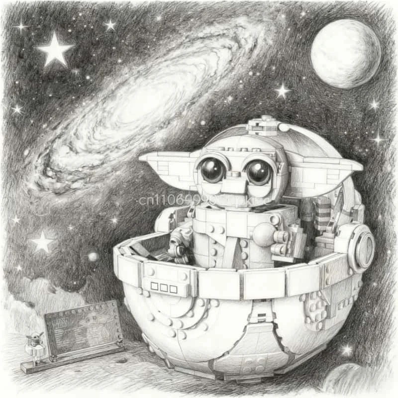 2025 nova série de desenhos animados de 1048 peças carrinho grogu com modelo pairando blocos de construção brinquedos de montagem antigos presentes das crianças