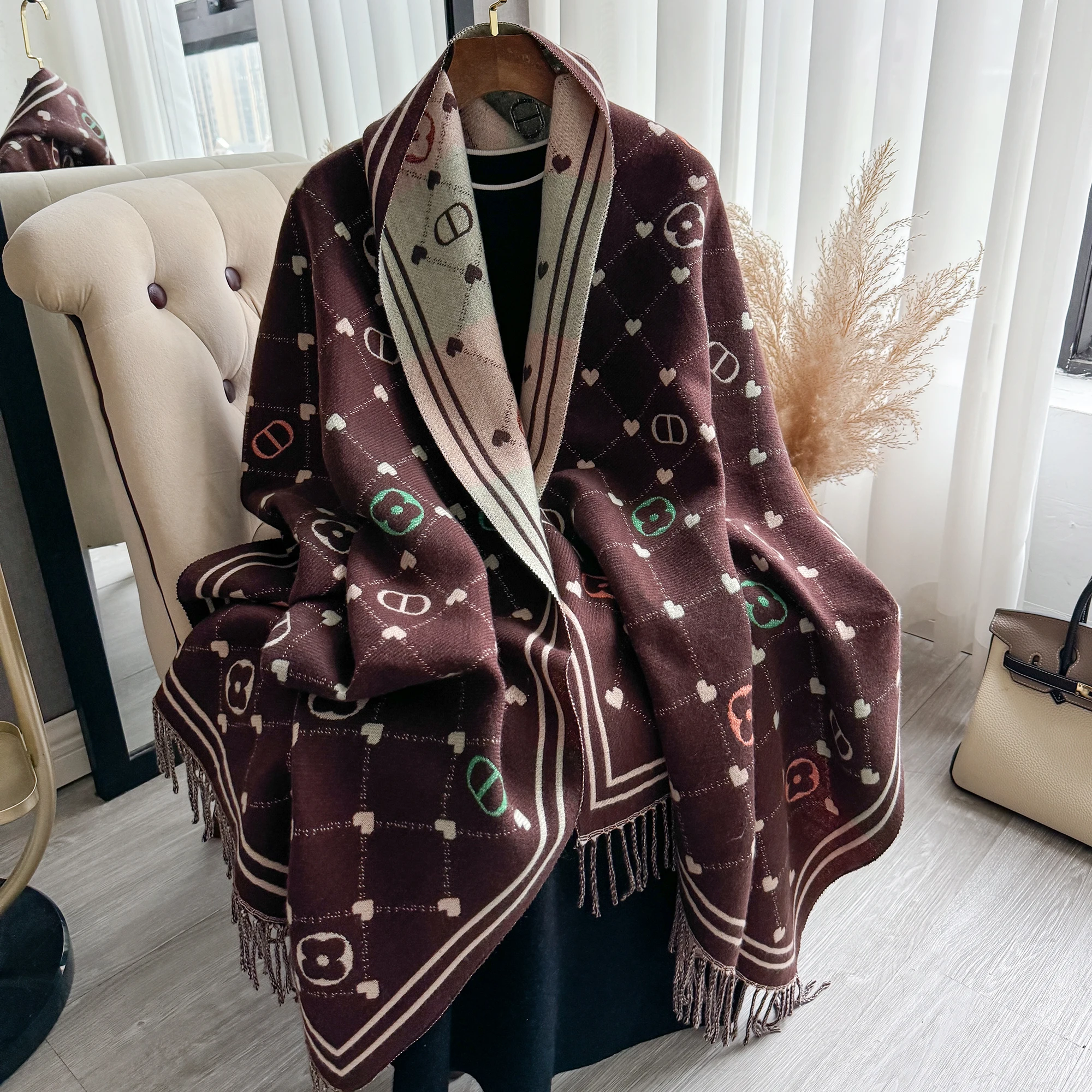 New Winter Shawl Scarves Wrap 2024 Design Cashmere Scarf Women Warm Fashion Pashmina Femal Poncho Neckerchief Echarpe Bandana