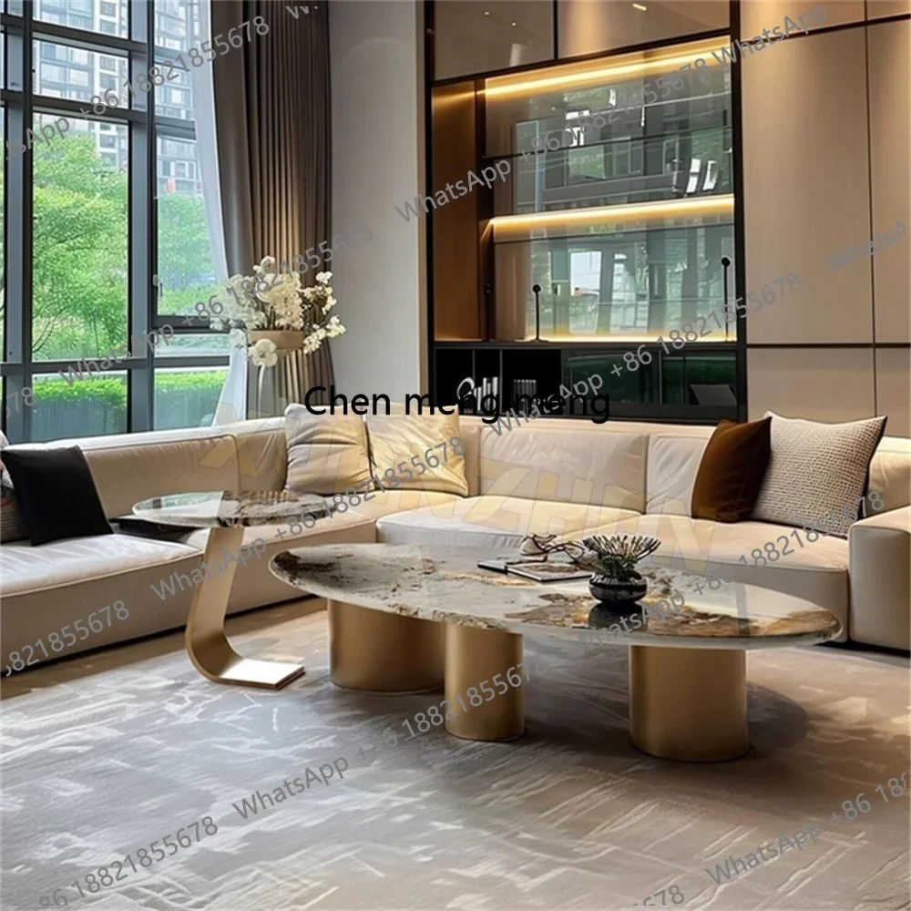 F182Living Room Furniture Italian Smart Center Table Luxury Stone Travertine Coffee Table Set Modern Marble Coffee Table