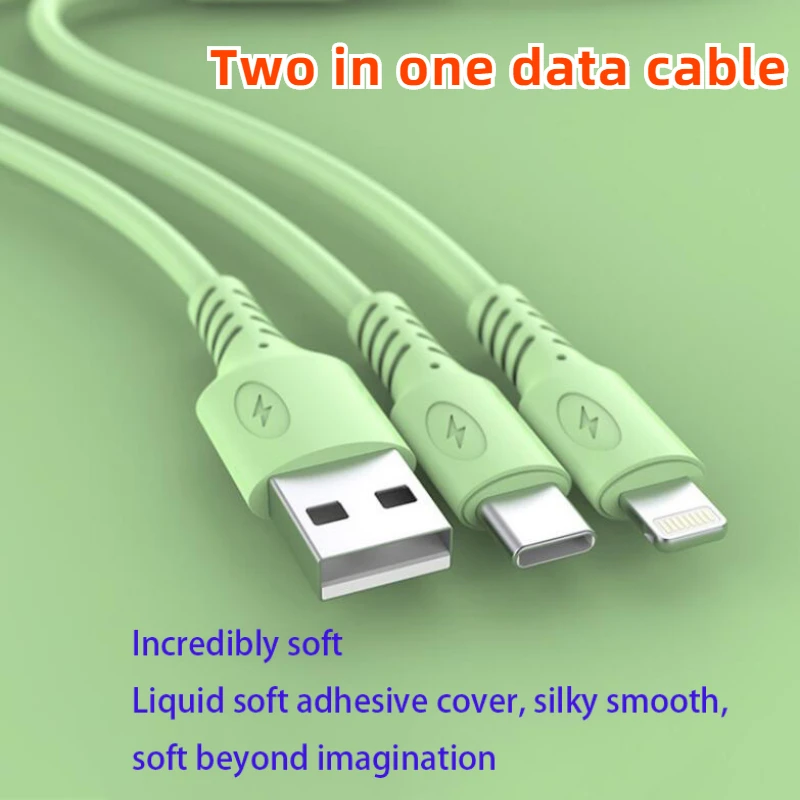 1pcs Two In One Data Cable USB Type C  IOS Double Head Is Applicable To Charger for Apple Android Mobile Phone 1M-3M