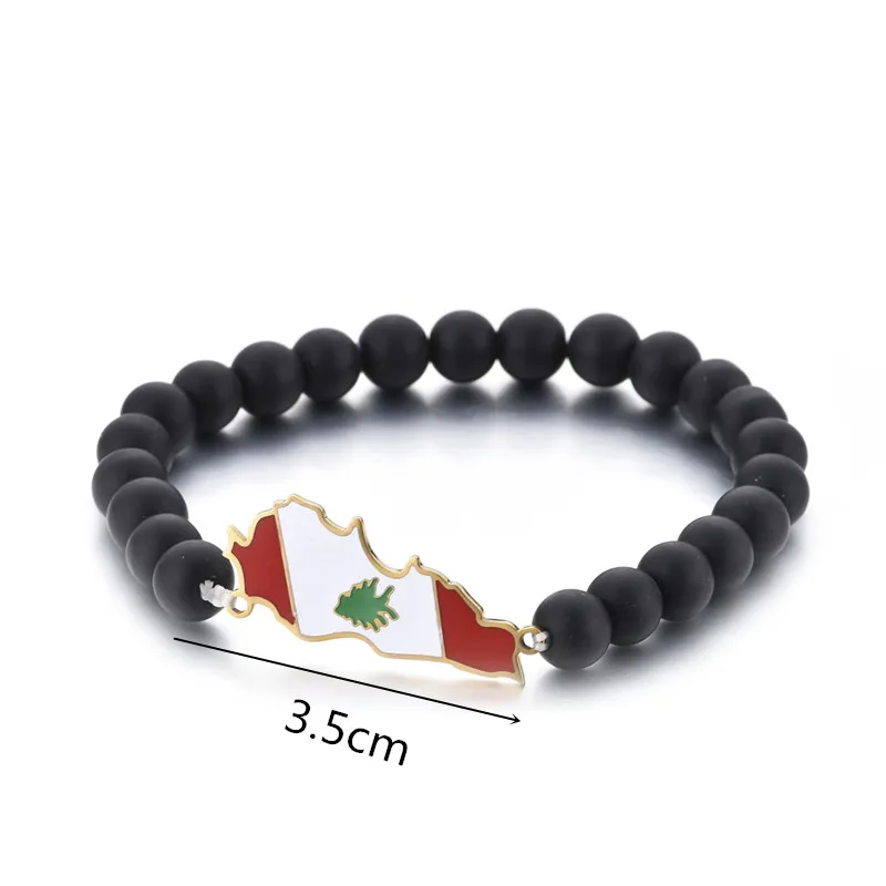 Liban Map With Flag Black Beads Bracelet  Jewelry Lebanon Map