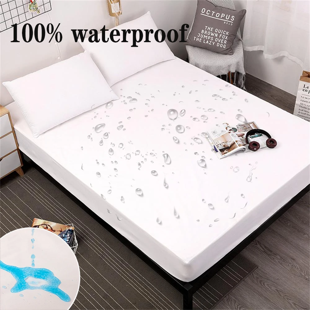 100% Waterproof Fitted Bed Sheet with Elastic Band Anti-slip Cover Mattress Protector for Single Double King Queen 160 180 200