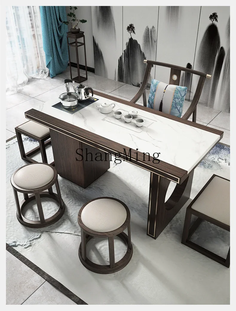 

CL Chinese tea table tea set integrated Zen solid wood rock slab modern kung funew Chinese tea table and chair combination