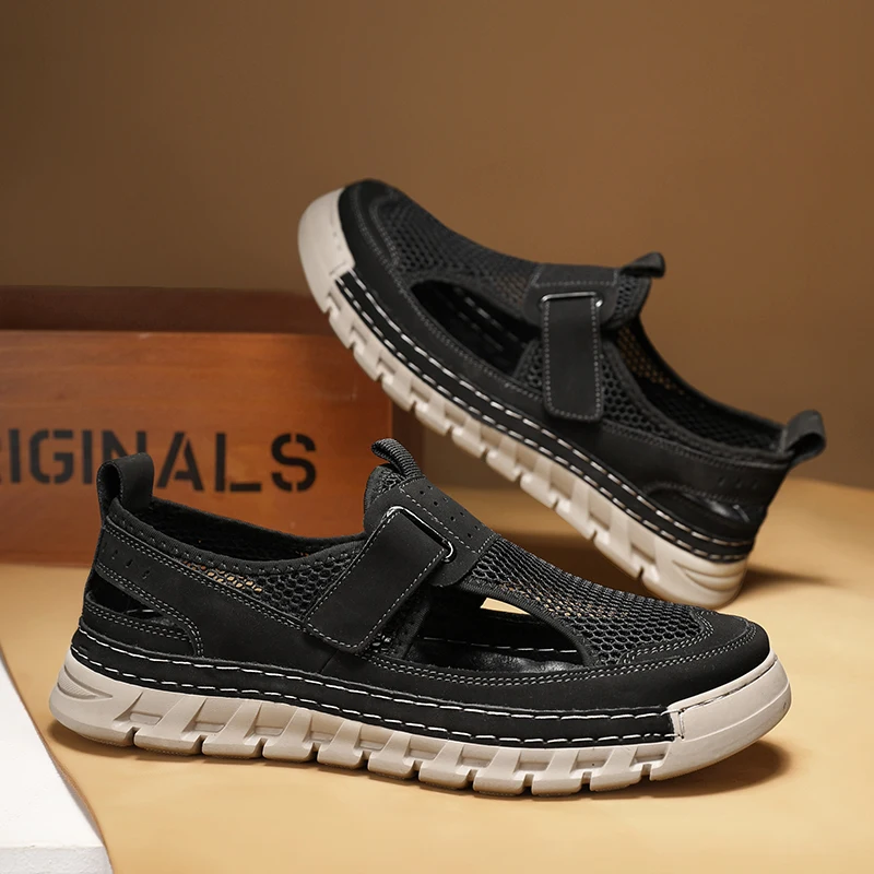 

2025 Summer Fashion Men's Sandals Handmade Sole Soft Sole Comfortable Men's Leather Casual Shoes Versatile Beach Shoes