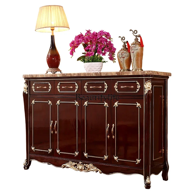 

LD33Large Capacity Hall Entrance Cabinet Red Sandalwood Marble Luxury Ultra-Thin Solid Wood Shoe Cabinet