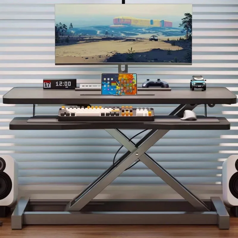 Double-Deck Height Adjustable Standing Desk, Foldable Computer Riser Workstation with Rising Tabletop for Office