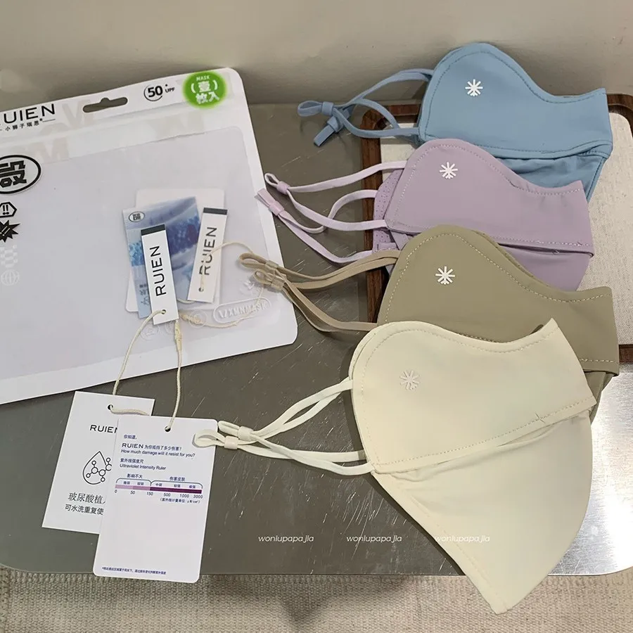 Verão upf50 + 3d espinha de peixe protetor solar máscara de seda gelo ajustável respirável máscara uv para mulheres homens ao ar livre ciclismo viagem uso