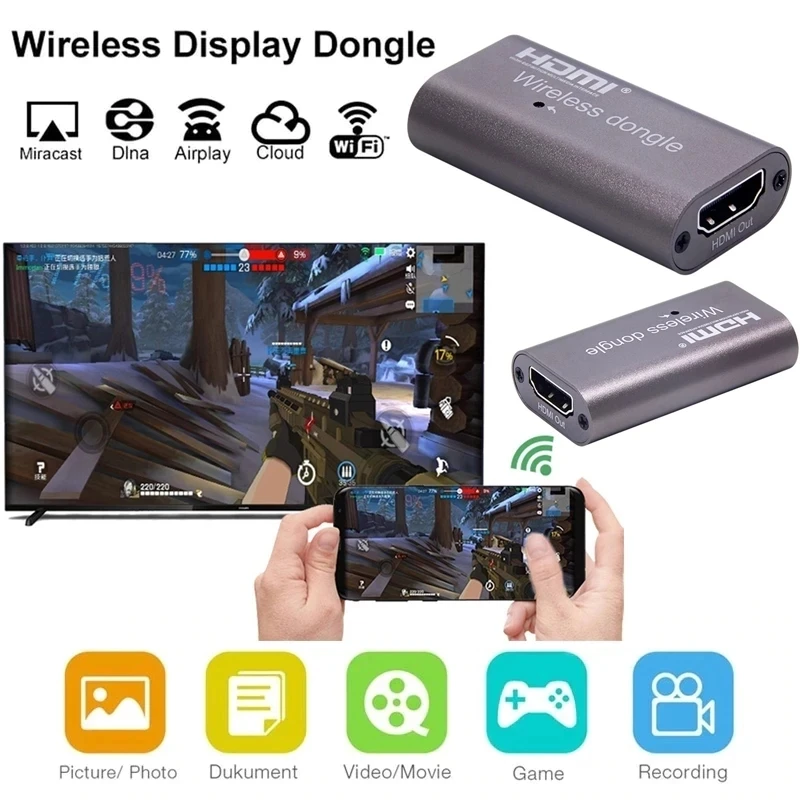 1080P อะแดปเตอร์แสดงผล WiFi ไร้สายทีวีแชร์ dongle ตัวรับสัญญาณเสียงวิดีโอตัวขยาย HDMI สำหรับโทรศัพท์ iOS Android กับจอมอนิเตอร์ทีวี