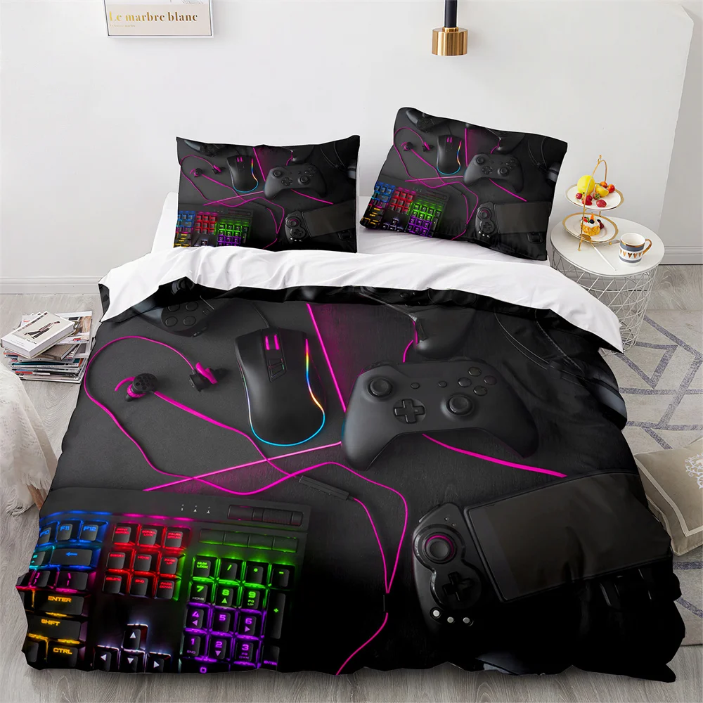 Game King Queen Duvet Cover 3D Black Game Handle Bedding Set For Kids Teens Boys Man Gamer Bedroom Decor Quilt Cover Pillowcase