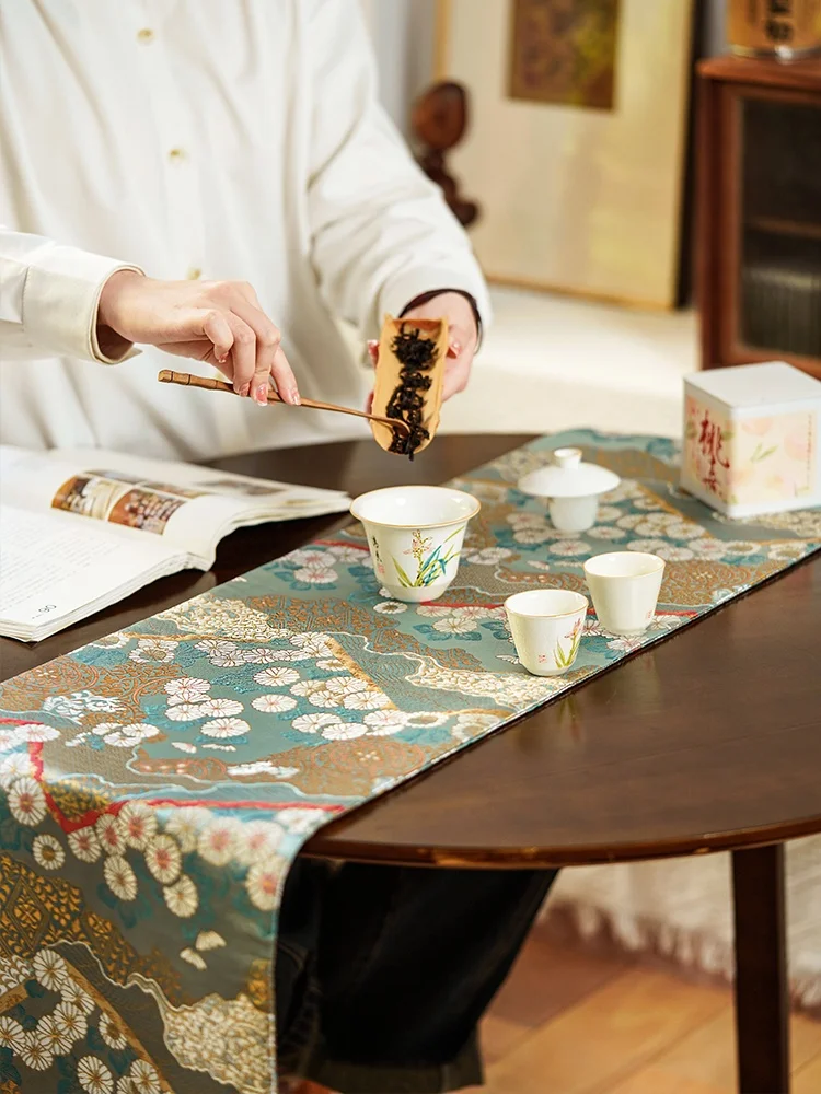 Long Double-Sided Zen New Chinese Sle Tea Mat Tablecloth Tea Pad Dry Pounding Tea Table Mat One  Western Weaving Tea Set