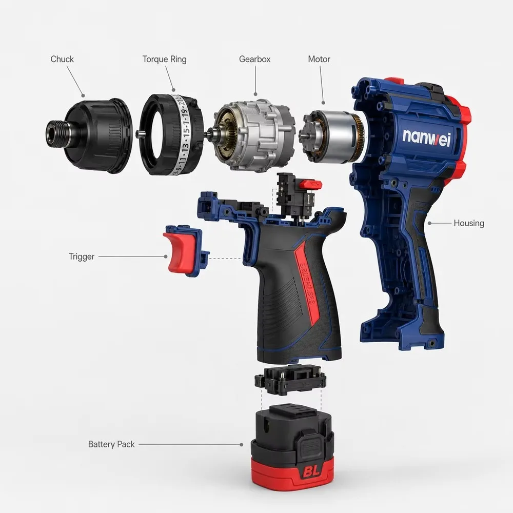 21V Brushless Impact Driver Cordless Rechargeable Pistol Grip Electric Screwdriver Anti-slip Handle High Frequency DIY